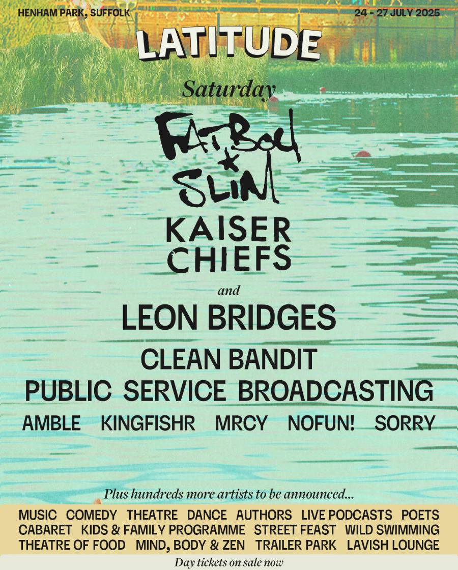 fatboy slim, kaiser chiefs, leon bridges, clean bandit, public service broadcasting, amble, kingfishr, mrcy, nofun!, and sorry play on saturday